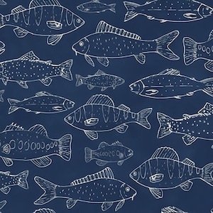 Lovey, Baby Blanket, or Adult Blanket: Navy Fish. Dark Blue. Baby Boy. Fishing. Bass. Carp. Trout. Salmon. Perch. Freshwater Fish. Baby Gift