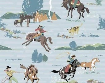 Lovey, Baby Blanket, or Adult Blanket: Cowboys Blue. Rodeo. Western. Vintage. Ranch. Southwest. Mountains. Boy. Pony. Horses.