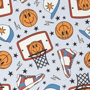 Lovey, Baby Blanket, or Adult Blanket: Retro Basketball. Minky. Cuddly. Sports. Boy. Blue. Sneakers. Bolts. Basketball Player Baby Gift.