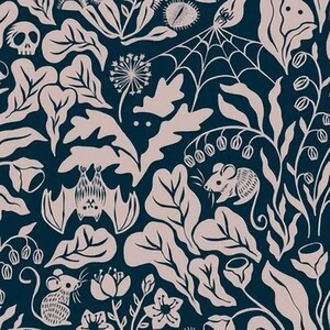 Lovey, Baby Blanket, or Adult Blanket: Midnight Garden. Halloween. Spider Webs. Gothic. Creepy. Navy. Skulls. Mice. Mouse. Bats. Baby Gift.