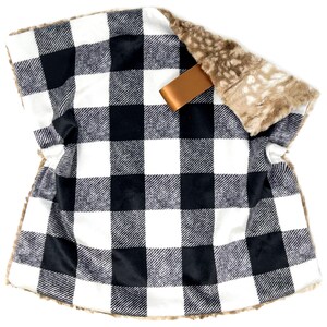 Lovey: Black and Cream Buffalo Check. Plaid. Squares. Boy. Neutral. Minky. Soft. Cuddly. Baby Gift. Gingham. Geometric. Baby Gift.