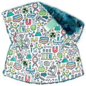 Lovey: Beakers and Microscopes. Science. Teacher. Lovie. Minky. Soft. Cuddly. Boy. Nerd. Smart. Laboratory. Chemistry. STEM. Baby Gift.