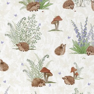 Lovey, Baby Blanket, or Adult Blanket: Storybook Hedgehogs. Forest Animals. Flowers.  Woodland. Botanical. Neutral. Mushrooms. Bellflower.