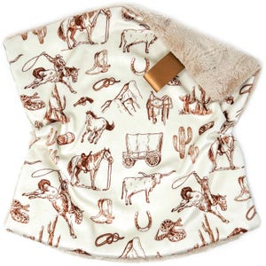 Lovey: Brown on Buff Cowboy Toile de Jouy. Rodeo Lovey. Western Lovey. Cowboy Lovey. Rodeo. Snake. Boy. Minky. Lovie. Soft. Cream. Baby Gift