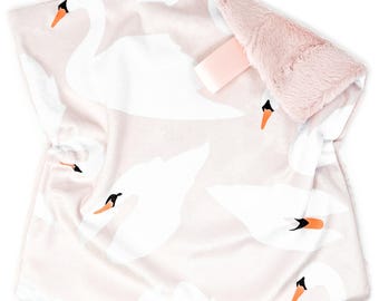 Lovey: Soft Pink Swans. Lovey. Swan Lovey. Pink Swan Lovey. Swans Lovey. Lovie. Baby Lovey. Lovie. Minky Lovey. Baby Gift.
