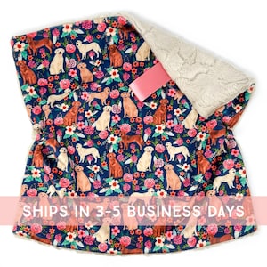 Lovey: Navy Floral Golden Retrievers. Lovey. Golden Retriever Lovey. Dog Lovey. Baby Lovey. Minky Lovey. Lovey for Babies. Baby Gift. PYO.