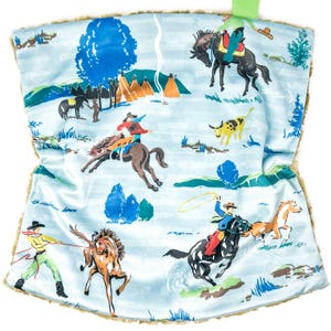 Lovey: Cowboys Blue. Rodeo. Western. Vintage. Ranch. Southwest. Mountains. Boy. Pony. Horses. Rodeo. Boy. Minky. Lovie. Soft. Baby Gift.