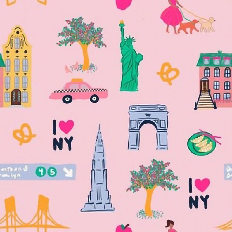 Lovey, Baby Blanket, or Adult Blanket: Pink New York City. NYC. Manhattan. Girl. Preppy. Taxi. Travel. Statue of Liberty. Minky. Baby Gift. image 1