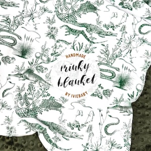 Baby Blanket: Swamp Toile. Green. Florida Baby Gift. Alligator. Louisiana. Bayou. Snakes. Crocodile. Turtle. Southern. Coastal.