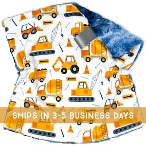 Lovey: Yellow Construction Trucks. Lovie. Gold. Blue. Boy. Crane. Dump Truck. Loader. Cement Truck. Minky. Lovey for Babies. Baby Gift. PYO.