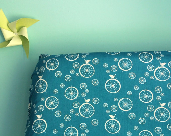 Mini Crib Sheet in Organic Teal Birdie Spokes Etsy