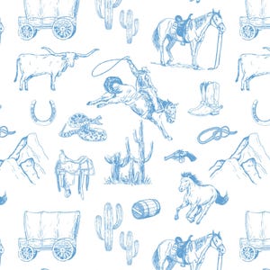 Lovey, Baby Blanket, or Adult Blanket: French Blue Cowboy Toile de Jouy. Rodeo Lovey. Western Lovey. Cowboy Lovey. Rodeo. Snake. Baby Gift.