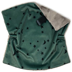 Lovey: Blue Olive Stars and Moons. Lovie. Minky. Soft. Cuddly. Night Sky. Dark Green. Celestial. Boy. Gender Neutral. Baby Gift.