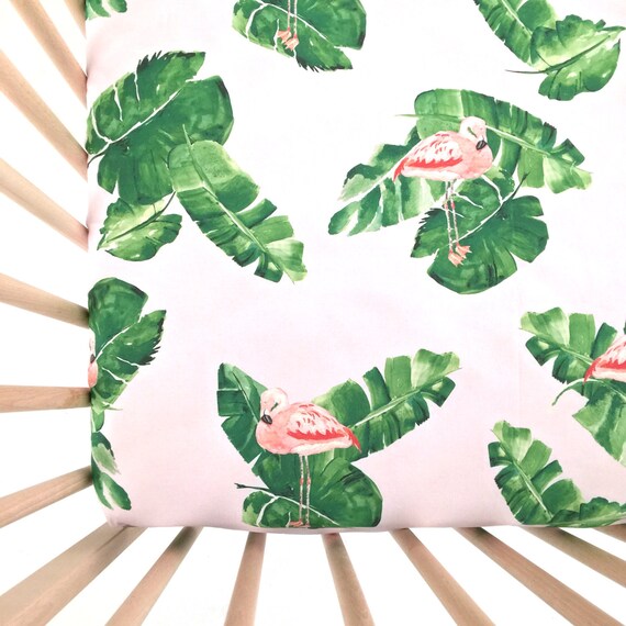 Crib Sheet: Banana Leaves and Flamingos 