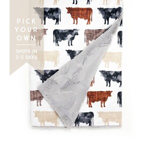 36&quot;x54&quot; Baby Blanket: Cows. Baby Blanket. Minky Blanket. Cow Baby Blanket. Farm Baby Blanket. Farm Animals. Boy. Minky Baby Blanket. PYO.