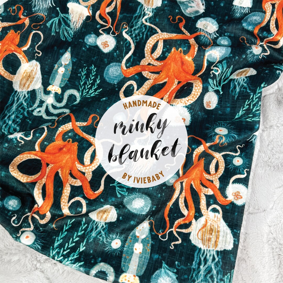Baby Blanket Octopus on Midnight. Baby Blanket. Minky Blanket. Minky