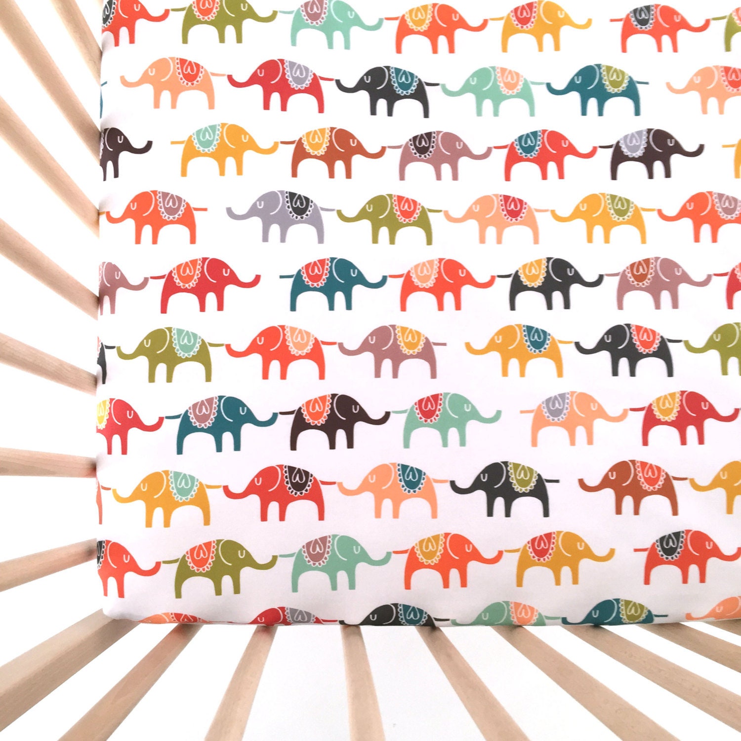 Crib Sheet Colorful Elephants. Fitted Crib Sheet. Baby Etsy