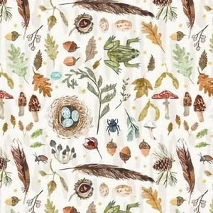 Lovey, Baby Blanket, or Adult Blanket: Cream Nature Trail Collection. Mushroom Lovey. Leaf Lovey. Acorn Lovey. Woodland Lovey. Baby Gift.