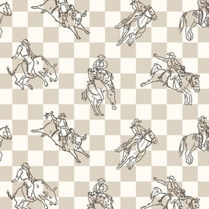 Lovey, Baby Blanket, or Adult Blanket: Taupe Rodeo Check. Checkerboard. Western. Vintage. Ranch. Southwest. Boy. Steer. Horses. Brown.