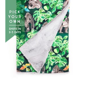 36&quot;x36&quot; Baby Blanket: Gorilla Jungle. Baby Blanket. Minky Blanket. Minky Baby Blanket. Gorilla Baby Blanket. Jungle Baby Blanket. PYO.
