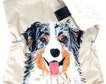 Lovey: Blue Merle Australian Shepherd Dog Friendliest Face. Lovey. Aussie Lovey. Dog Lovey. Lovie. Minky Lovey. Lovey for Babies. Baby Gift.