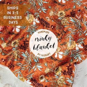 36&quot;x36&quot; Baby Blanket: Marigold Wildflowers. Baby Blanket. Minky Blanket. Rust Baby Blanket. Floral Baby Blanket. Minky Baby Blanket. PYO.
