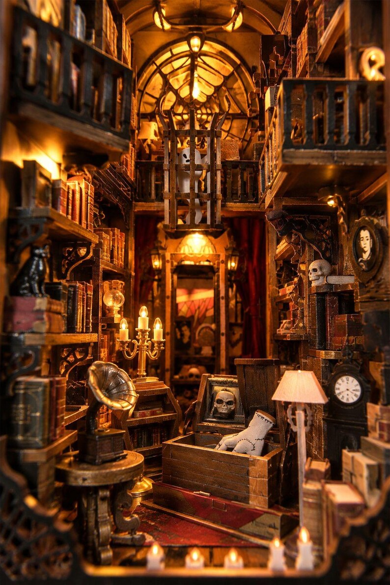 Gothic Book Nook DIY Kit With LED Light, Dark Family Miniature Library ...