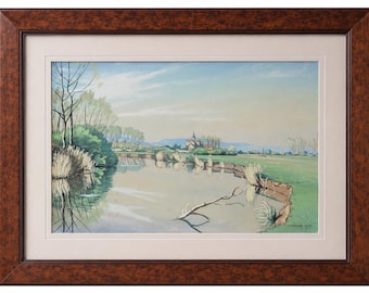 Reflet paisibles au Bord de L’Étang gouache de H. Menger
