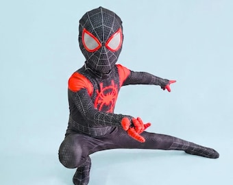 Barn Svart Röd Spindelhjältekostym med Mask, 3D-tryck Cosplay-dräkt