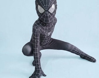 Kids Black Spider Symbiote Suit | 3D Printed Spiderman Cosplay Costume, Mask Included