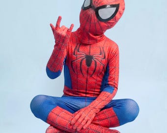 Toddler Spider Superhero Costume Red Blue Spandex Cosplay Suit with Mask (Halloween Birthday)