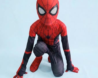 Kids Spider Superhero Costume with Mask | Red Black 3D Print Spandex Cosplay Suit