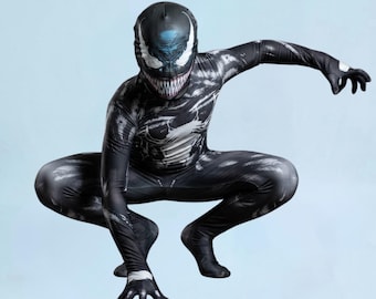 Spider Venom Costume for Kids | Superhero Halloween Costume Boys Girls | Black Cosplay Jumpsuit | Birthday Party Dress Up