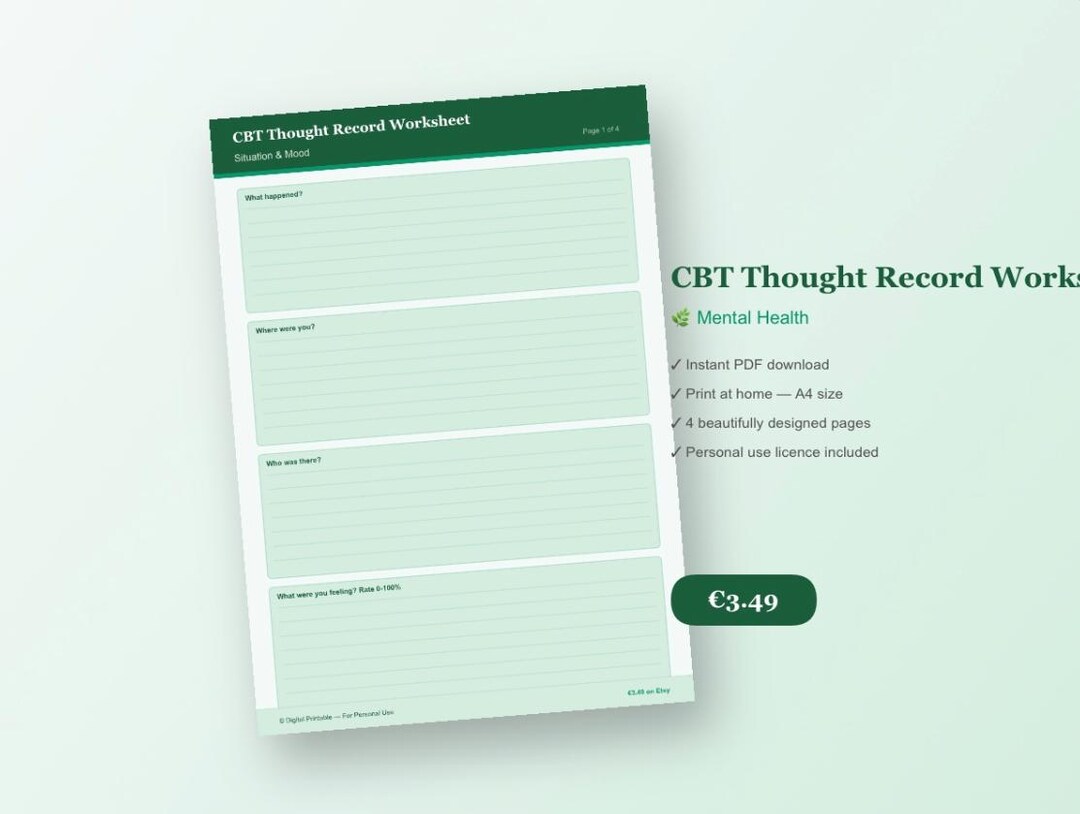 CBT Thought Record Worksheet | Cognitive Behavioral Therapy PDF ...