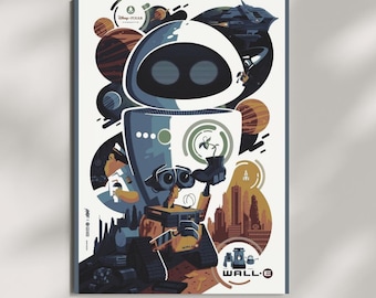 WALL-E Eve Art Print, Retro Space Collage Animated Film Poster, Sci-Fi Cinema Room Wall Art