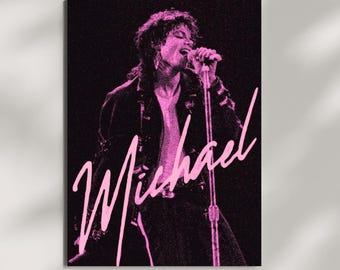Michael Jackson Art Print, Retro Pink Concert Music Poster, Dark Moody Music Room Wall Art