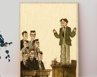 Dead Poets Society Art Print, Watercolor Carpe Diem Film Poster, Dark Academia Classroom Wall Art