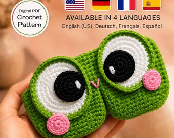 Crochet Glasses Case Pattern PDF, Kawaii Frog Eyeglass Holder, Cute Animal Sunglasses Pouch, Amigurumi Crochet Pattern, DIY Gift for Him
