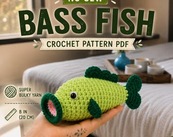 Largemouth Bass Amigurumi Pattern PDF | NO SEW Crochet Fish Pattern | Fishing Gift for Dad | Fathers Day Gift for Him | Digital Download