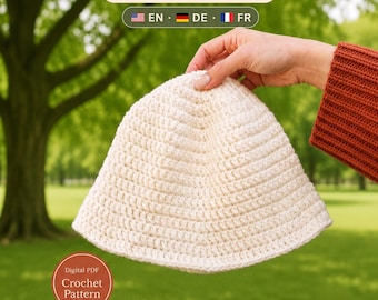 Crochet Bucket Hat Pattern, Easy Summer Crochet PDF, Beginner Friendly, 3 Sizes with Step Photos, English, German, French, Instant Download