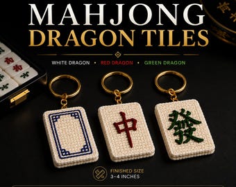 Mahjong Dragon Tile Crochet Pattern | Mahjong Keychain PDF Beginner Friendly | White Red Green Dragon