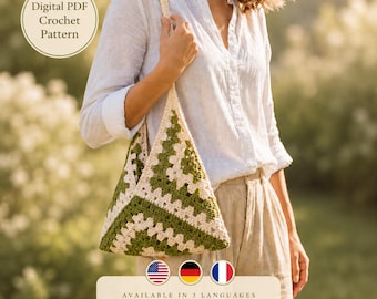 Crochet Sling Bag, Granny Square Bag PDF Pattern, Triangle Shoulder Bag, Boho Granny Square, Beginner Crochet, Instant Download