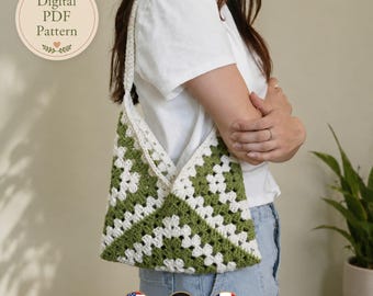 Granny Square Bag Crochet Pattern, Boho Shoulder Bag PDF, Crochet Beach Bag, Triangle Tote, Easy Beginner Crochet Purse, Instant Download