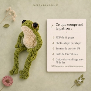 Patron Crochet Grenouille Amigurumi PDF, Grenouille au Crochet, Modèle Amigurumi Débutant, Téléchargement Immédiat, Patron en Français image 2