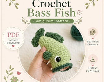 No Sew Bass Fish Crochet Pattern PDF, Amigurumi Fish Pattern, Beginner Crochet Gift, Fishing Gift, Father's Day Gift