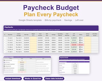 Paycheck Budget Spreadsheet | Biweekly, Weekly, Monthly Planner (Google Sheets)