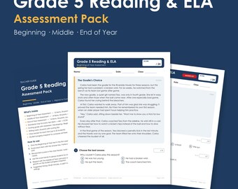 Grade 5 Reading & ELA Assessment Pack, 3 Tests, Passages, Answer Keys (PDF)