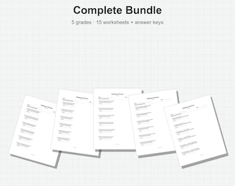 K-4 Reading & Phonics Worksheets Bundle – Kindergarten to Grade 4, 15 Printable PDF + Answer Keys