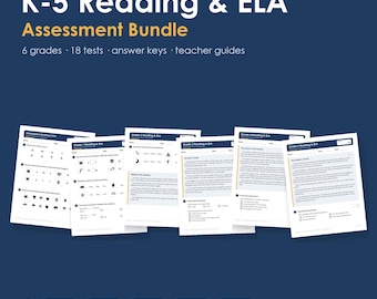 K-5 Reading & ELA Assessment Bundle, Common Core Tests, Answer Keys (Digital Download)