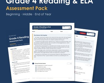 Grade 4 Reading & ELA Assessment Pack, 3 Tests, Passages, Answer Key (PDF)